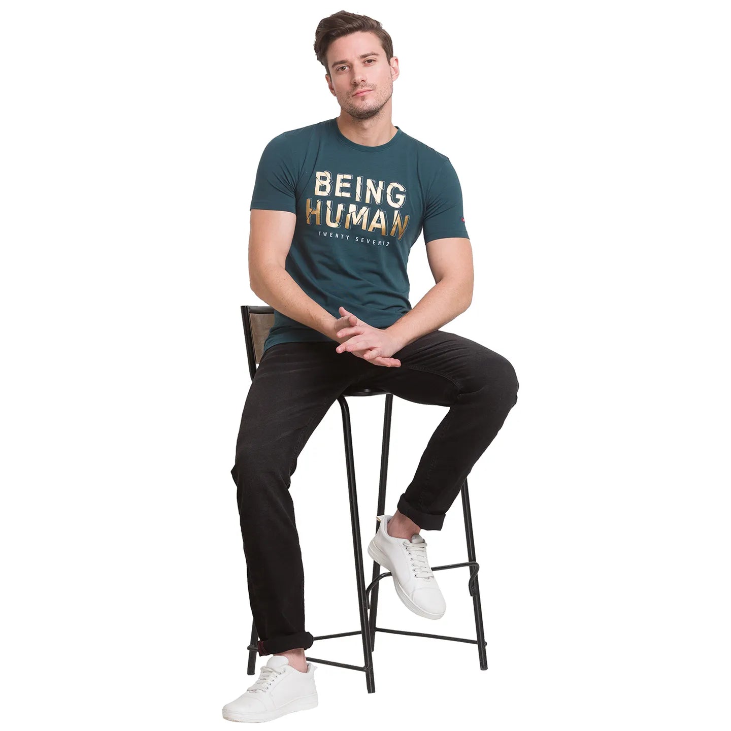 Green Slim Straight Fit Men's Short Sleeves T-Shirt by Being Human Clothing
