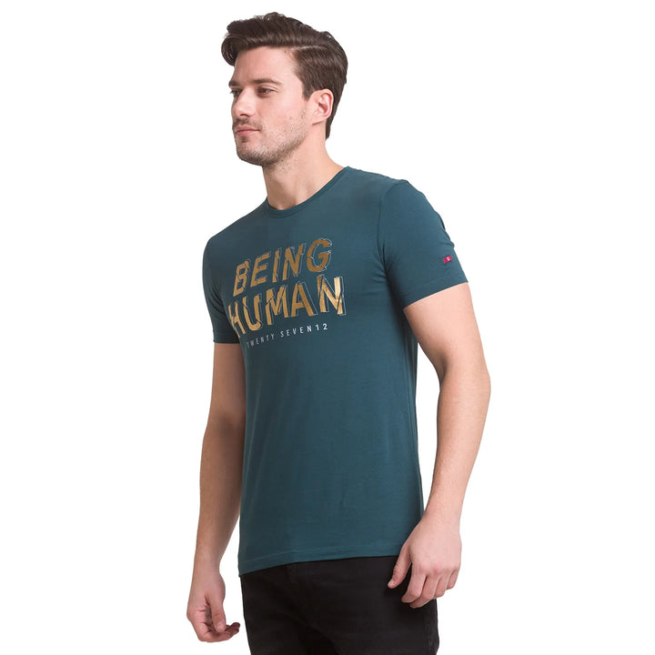 Green Slim Fit Men's Short Sleeves T-Shirt by Being Human Clothing