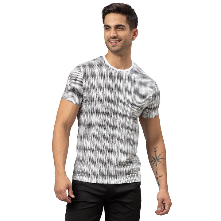 White All Over Printed Regular Fit Round Neck Men's T-Shirt by Being Human Clothing