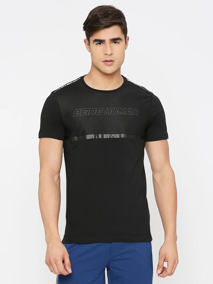 Black Regular Fit Men's Short Sleeves T-Shirt by Being Human Clothing