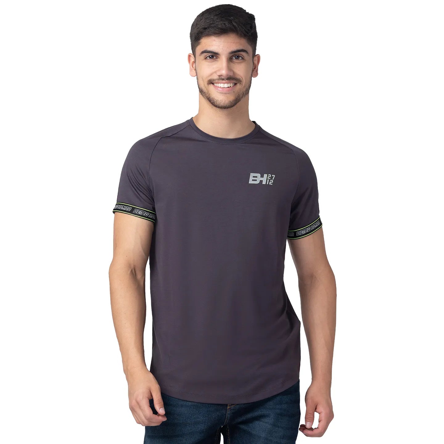 Dark Grey Regular Fit Round Neck Men's T-Shirt by Being Human Clothing