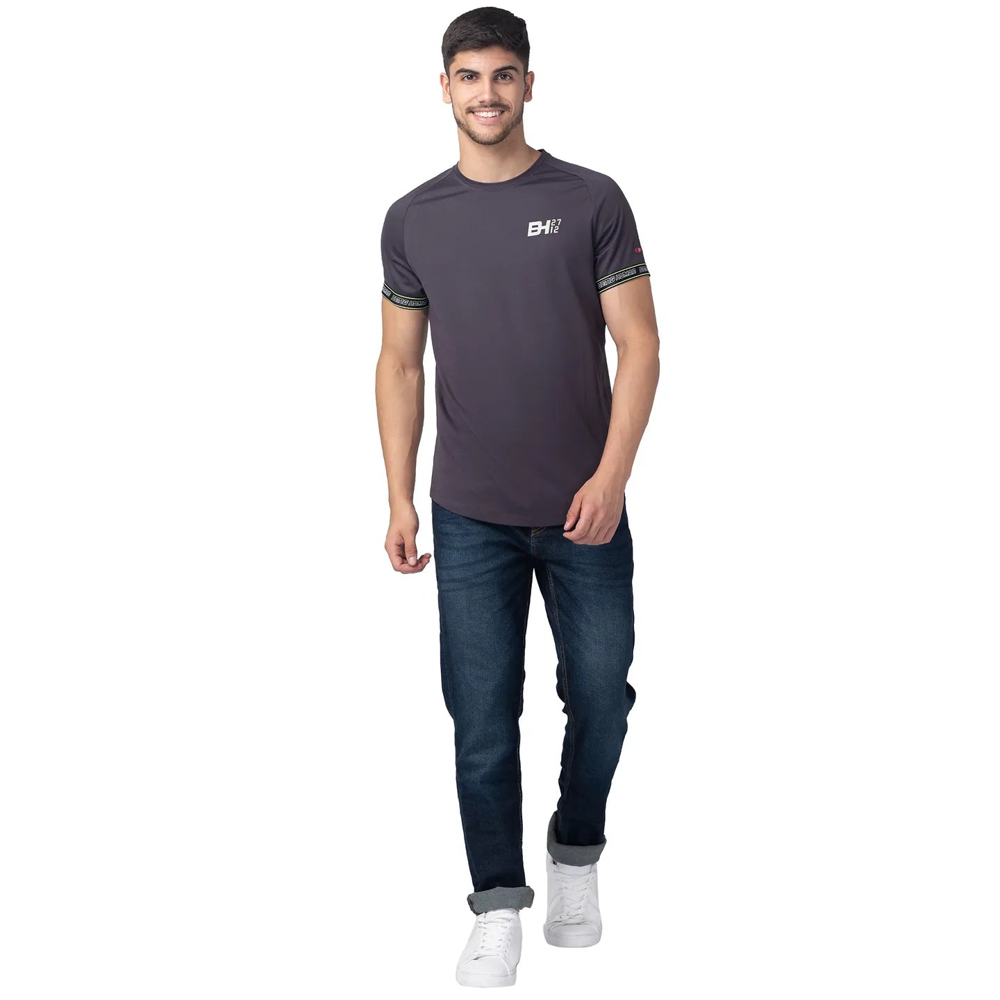 Dark Grey Regular Fit Round Neck Men's T-Shirt by Being Human Clothing