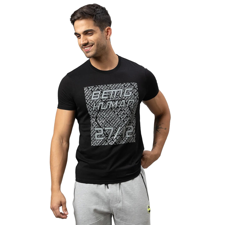 Black Slim Fit Men's Short Sleeves T-Shirt by Being Human Clothing