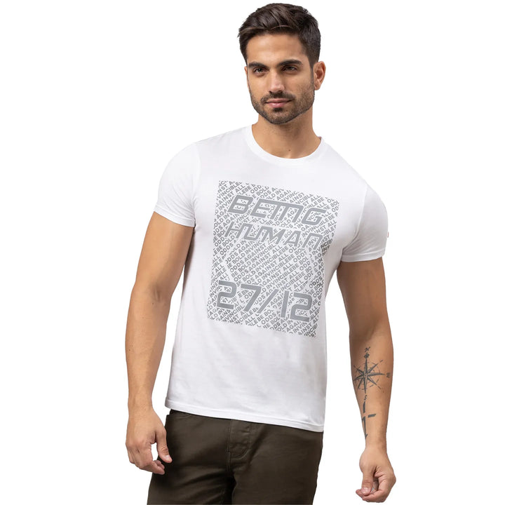 White Slim Fit Men's Short Sleeves T-Shirt by Being Human Clothing