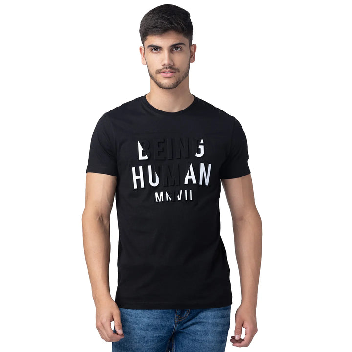 Black Regular Fit Men's Short Sleeves T-Shirt by Being Human Clothing