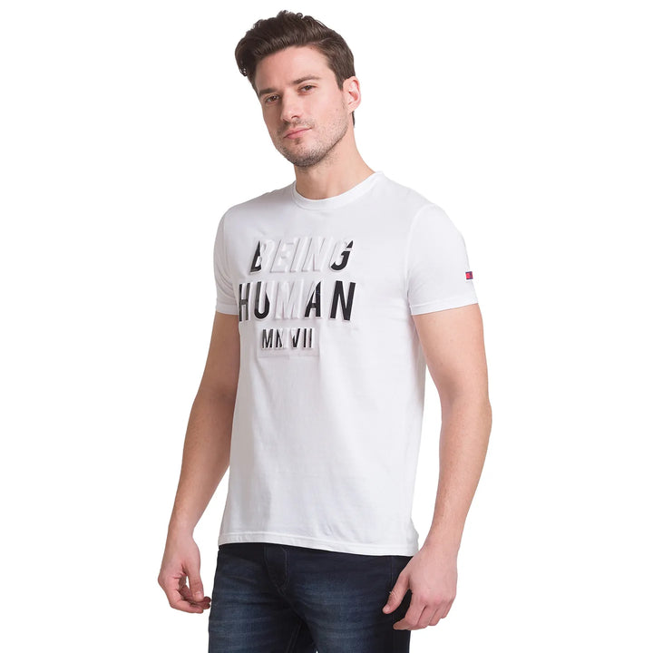 White Regular Fit Men's Short Sleeves T-Shirt by Being Human Clothing