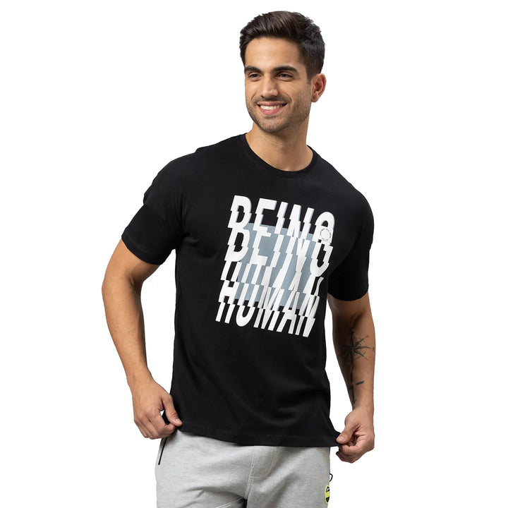 Black Regular Fit Round Neck Men's T-Shirt by Being Human Clothing