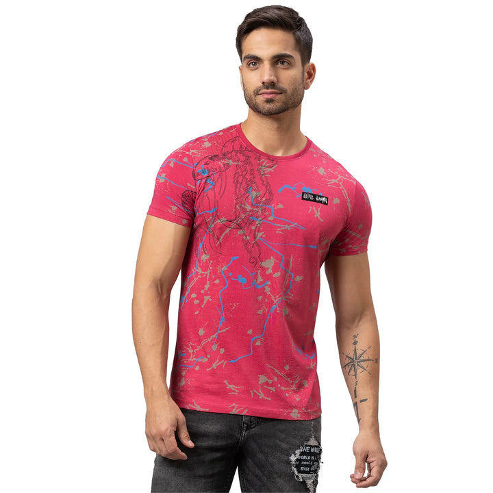 Pink Slim Fit Round Neck Men's T-Shirt by Being Human Clothing