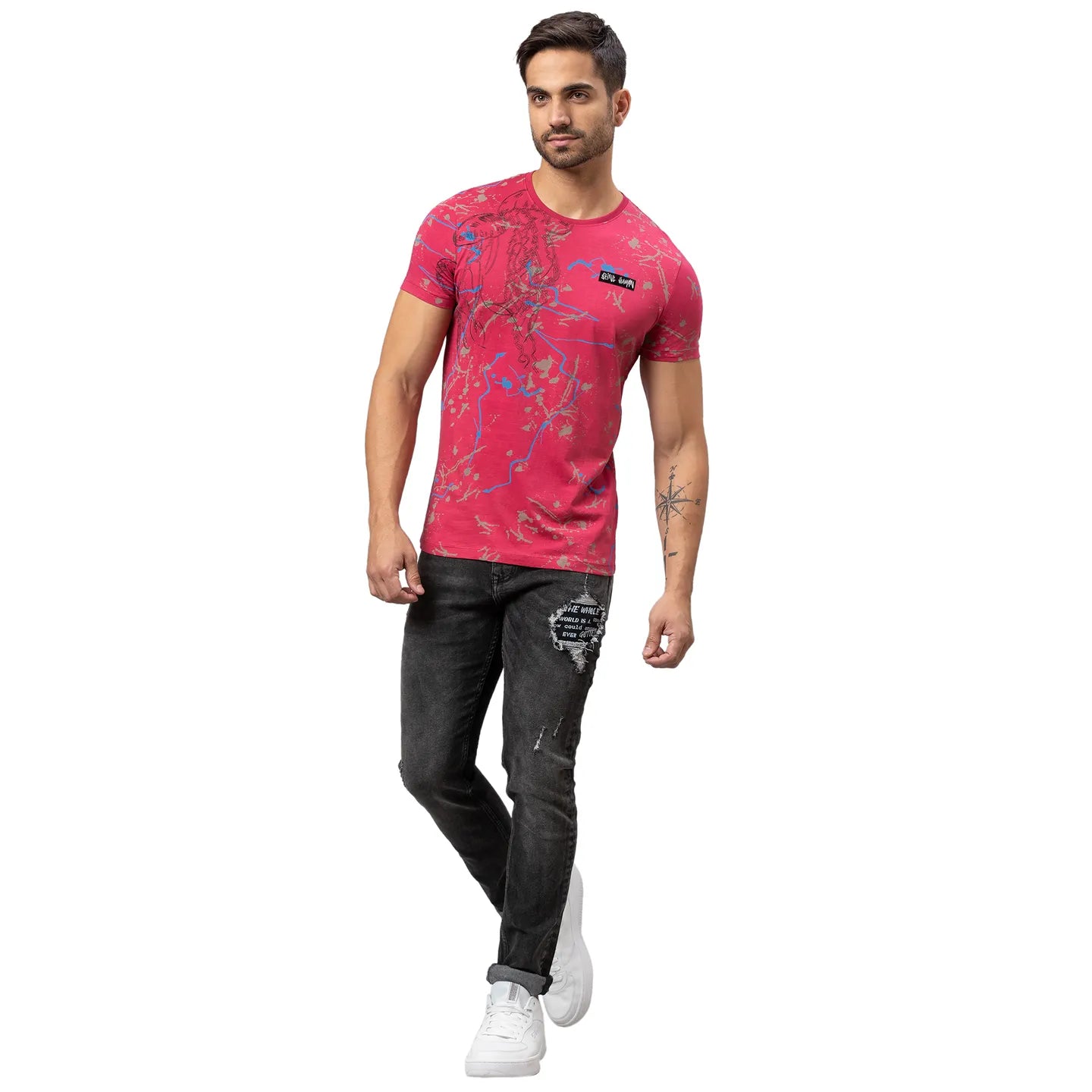 Raspberry Wine Slim Fit Round Neck Men's T-Shirt by Being Human Clothing