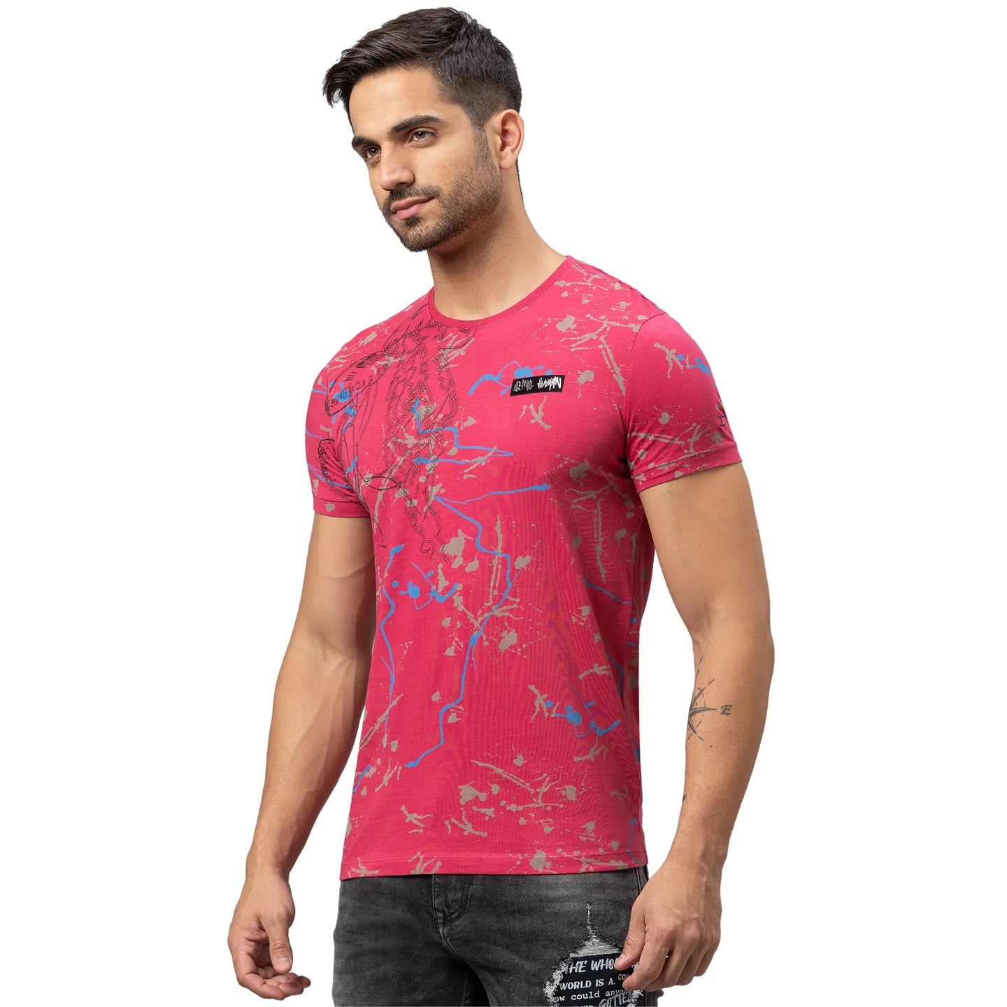 Raspberry Wine Slim Fit Round Neck Men's T-Shirt by Being Human Clothing