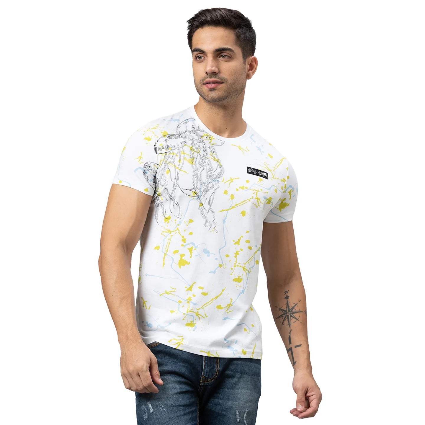 White Slim Straight Fit Men's Short Sleeves T-Shirt by Being Human Clothing