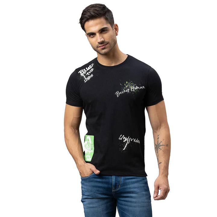 Black Regular Fit Men's Short Sleeves T-Shirt by Being Human Clothing