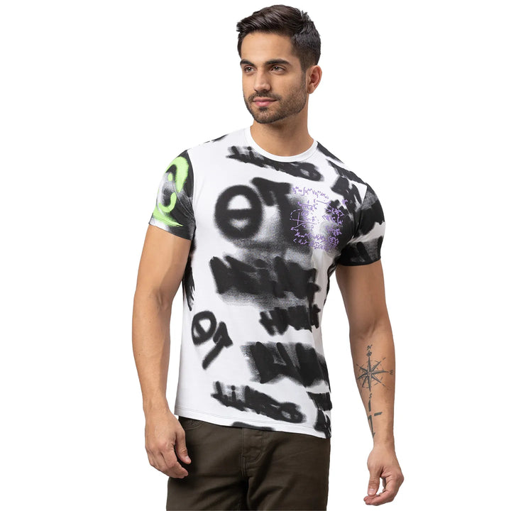 White Printed Fit Men's Short Sleeves T-Shirt by Being Human Clothing