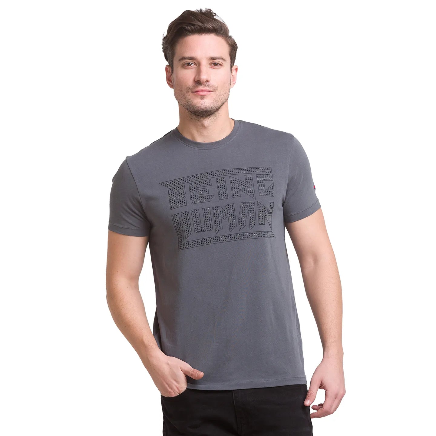 Being Human Clothing Men Regular Fit Crew Neck T-Shirts-Dark Grey