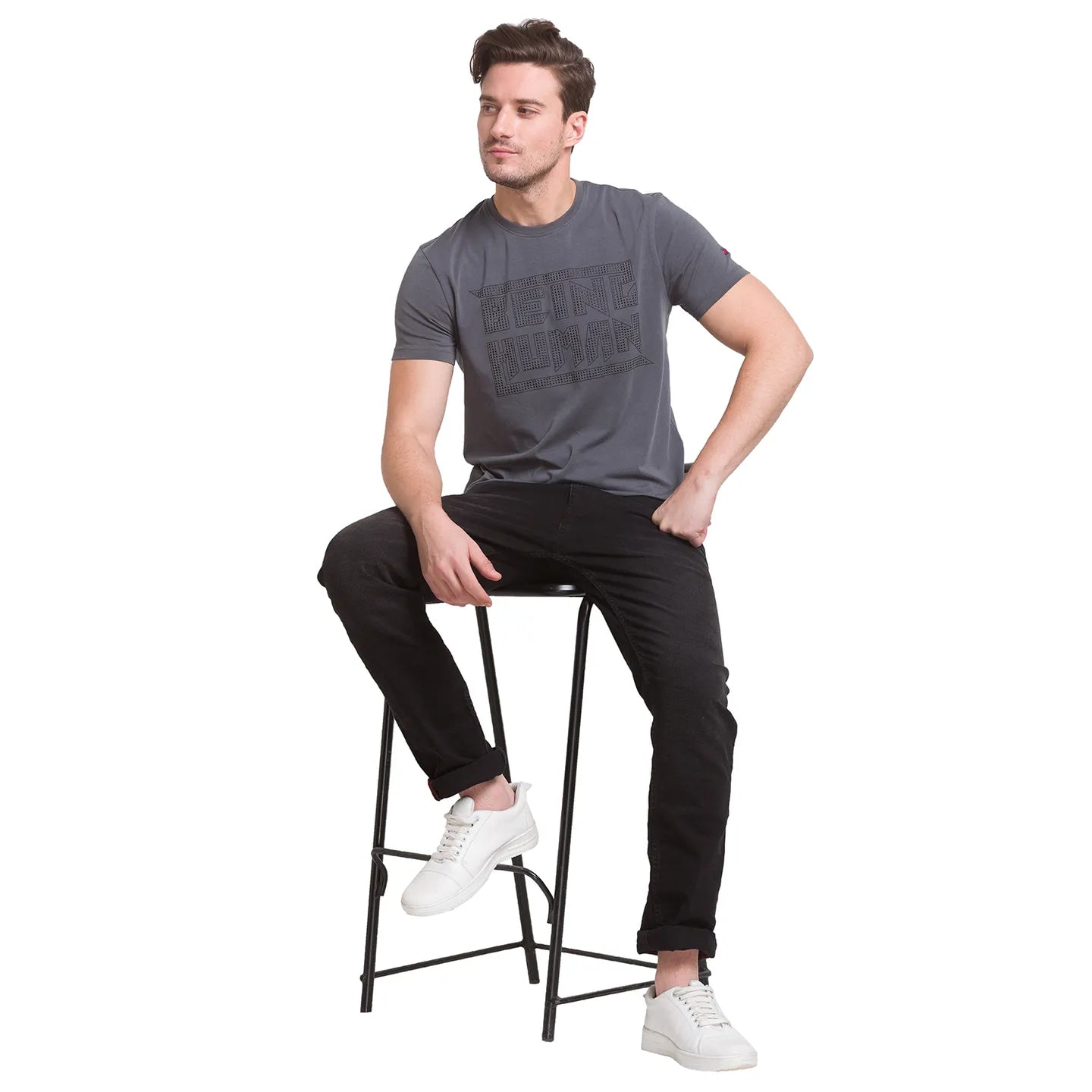 Being Human Clothing Men Regular Fit Crew Neck T-Shirts-Dark Grey