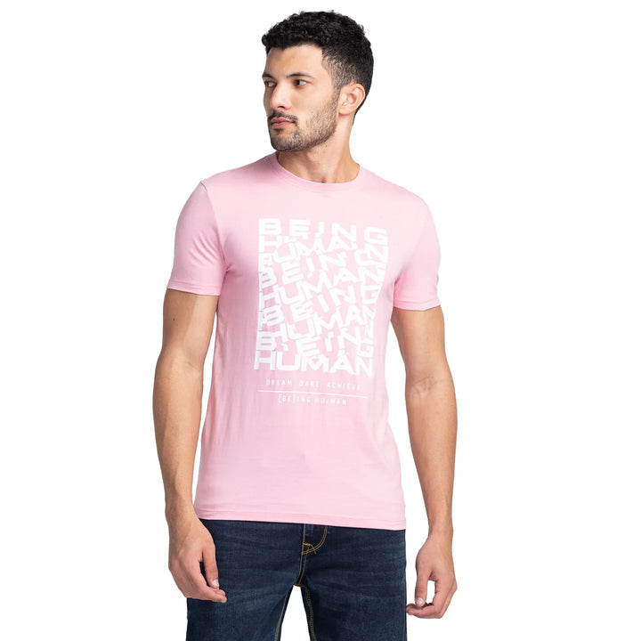 Pink Regular Fit Men's Short Sleeves T-Shirt by Being Human Clothing