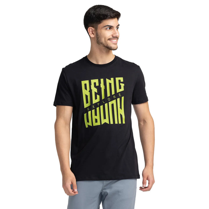 Black Regular Fit Men's Short Sleeves T-Shirt by Being Human Clothing