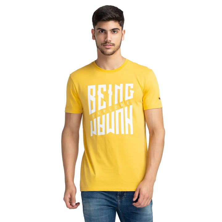 Yellow Regular Fit Round Neck Men's T-Shirt by Being Human Clothing