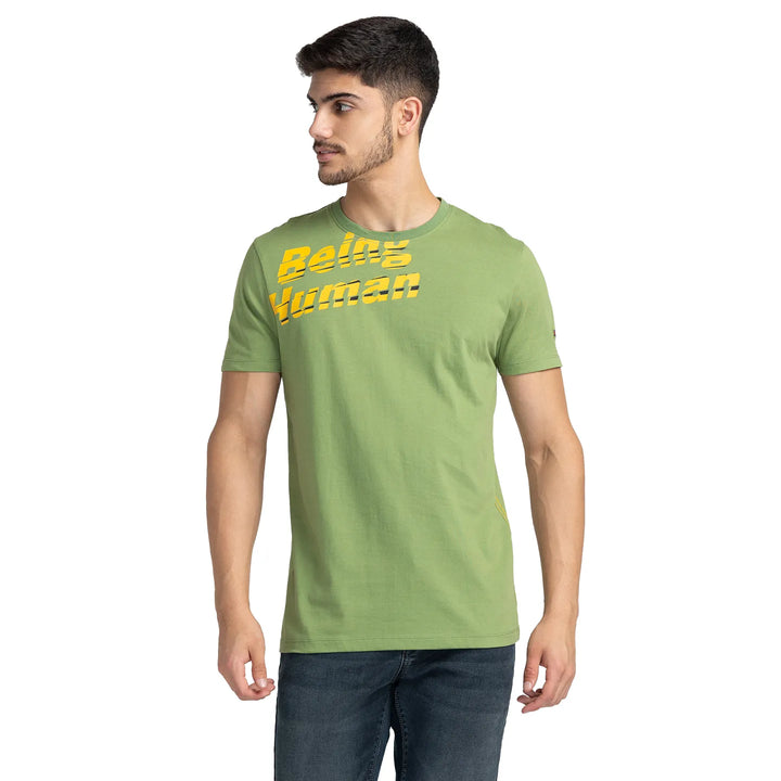 Cactus Green Regular Fit Round Neck Men's T-Shirt by Being Human Clothing