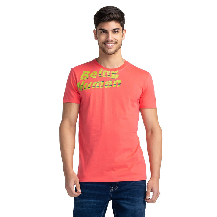 Pink Regular Fit Men's Short Sleeves T-Shirt by Being Human Clothing