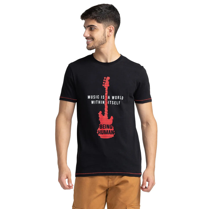 Black Regular Fit Men's Short Sleeves T-Shirt by Being Human Clothing
