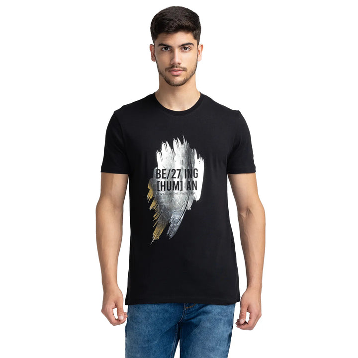 Black Regular Fit Men's Short Sleeves T-Shirt by Being Human Clothing