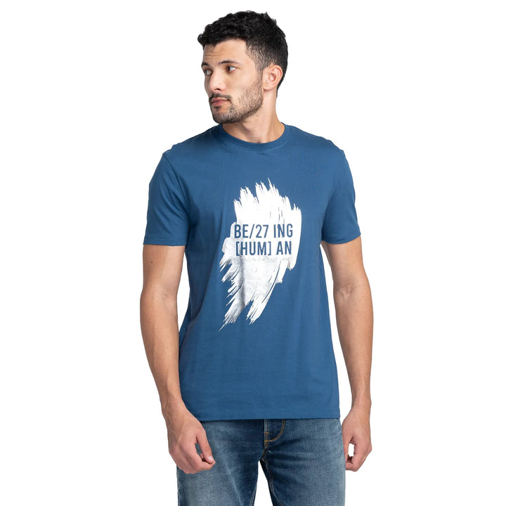 Blue Regular Fit Men's Short Sleeves T-Shirt by Being Human Clothing