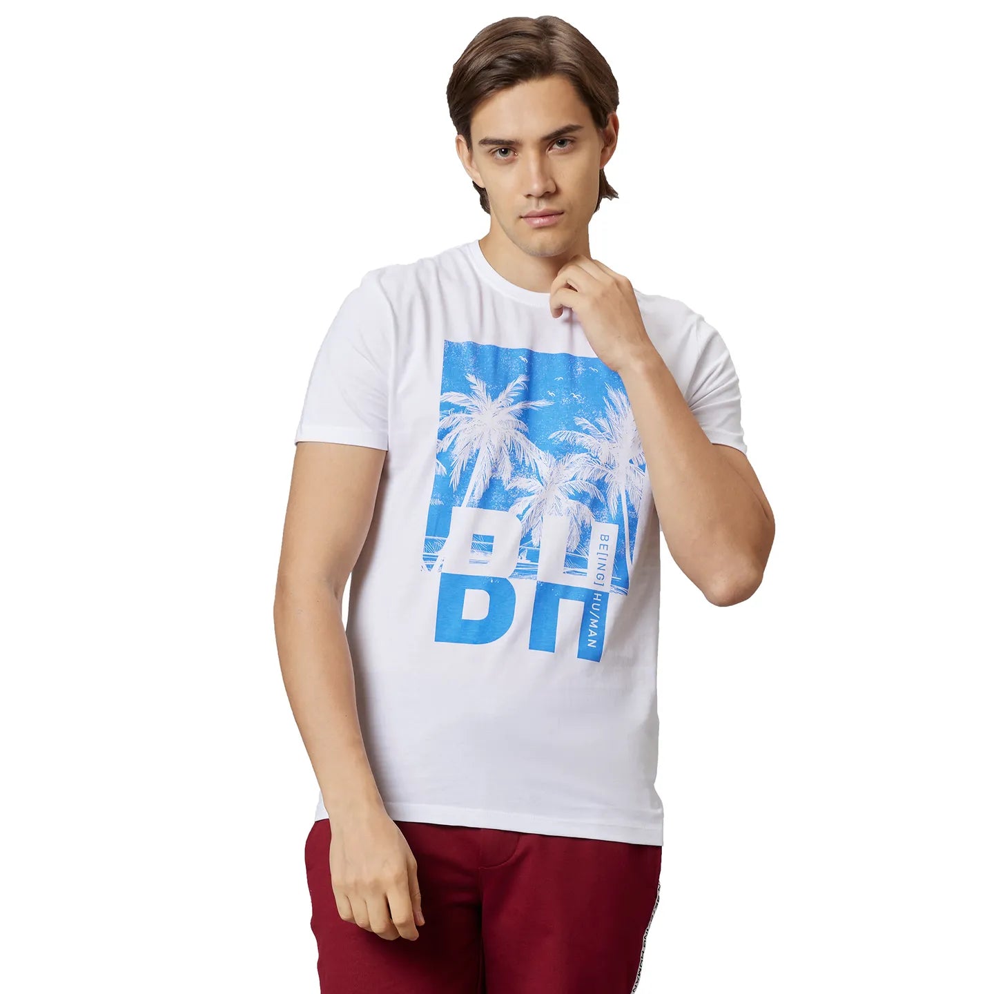 White Regular Fit Round Neck Men's T-Shirt by Being Human Clothing