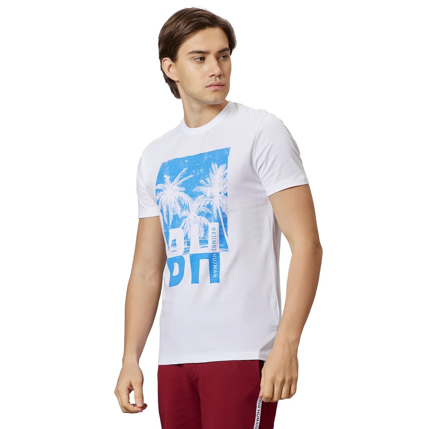 White Regular Fit Round Neck Men's T-Shirt by Being Human Clothing