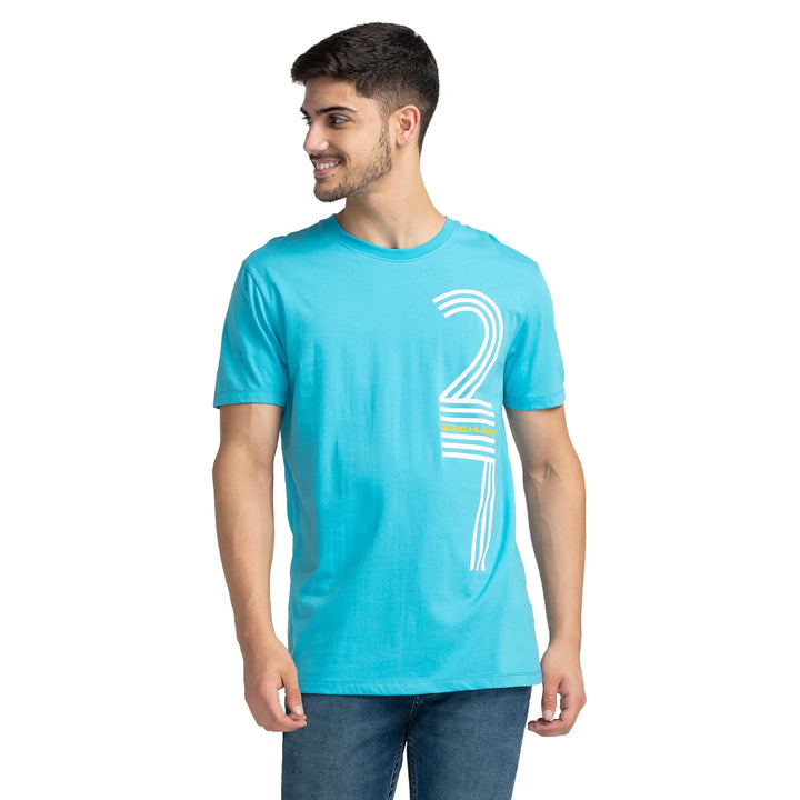 Scuba Blue Regular Fit Round Neck Men's T-Shirt by Being Human Clothing