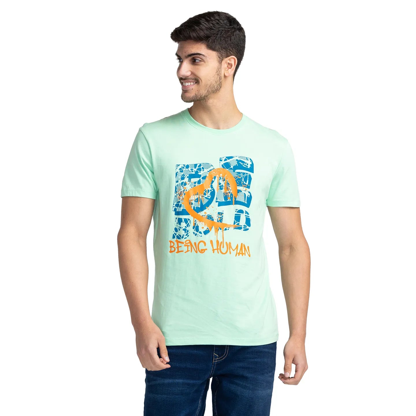 Aqua Green Regular Fit Round Neck Men's T-Shirt by Being Human Clothing