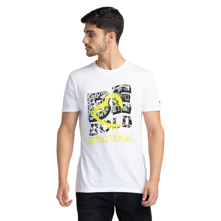 White Regular Fit Men's Short Sleeves T-Shirt by Being Human Clothing