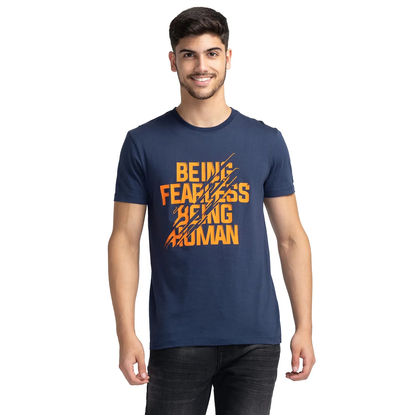 Navy Regular Fit Round Neck Men's T-Shirt by Being Human Clothing