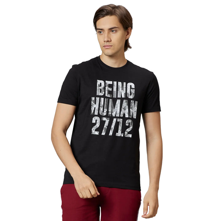 Black Regular Fit Men's Short Sleeves T-Shirt by Being Human Clothing