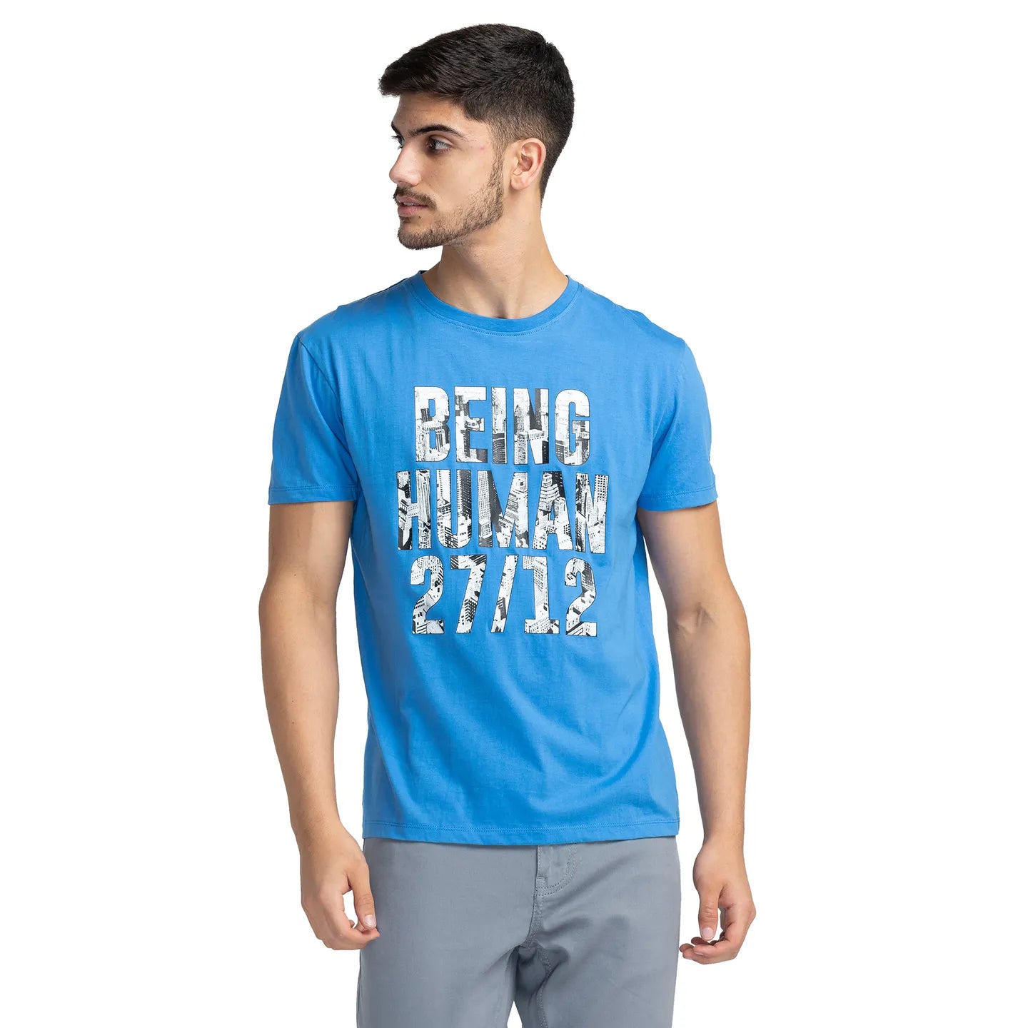 Blue Regular Fit Round Neck Men's T-Shirt by Being Human Clothing