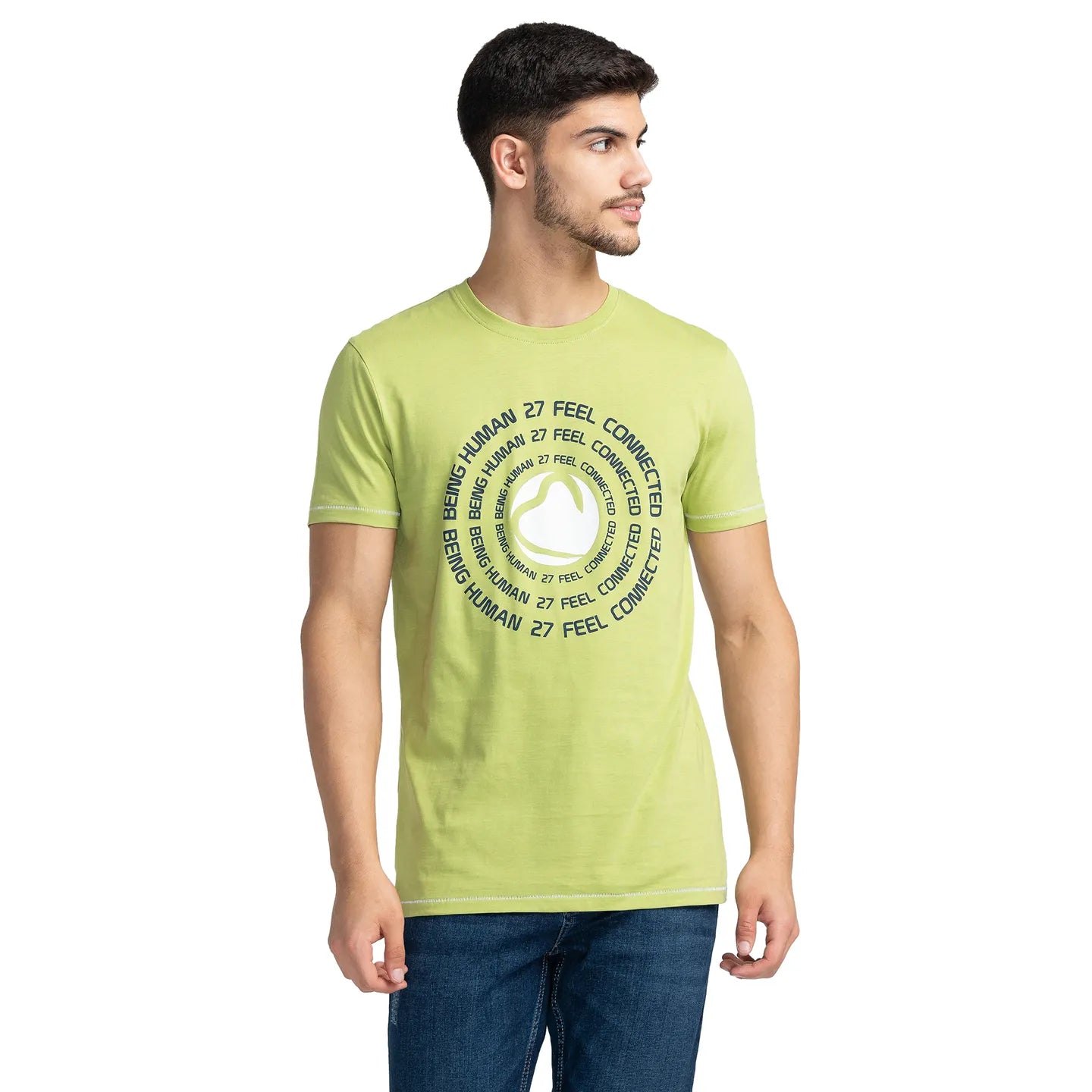 Apple Green Regular Fit Round Neck Men's T-Shirt by Being Human Clothing