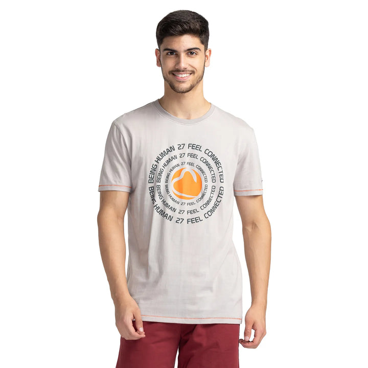 Grey Regular Fit Men's Short Sleeves T-Shirt by Being Human Clothing