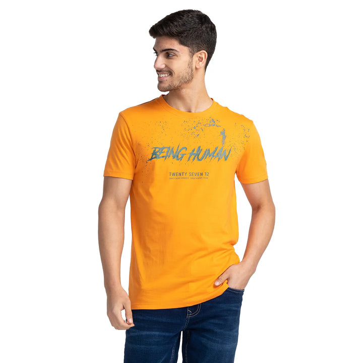 Amber Glow Regular Fit Round Neck Men's T-Shirt by Being Human Clothing
