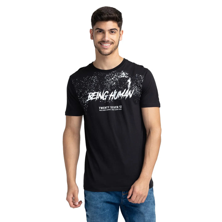 Black Regular Fit Men's Short Sleeves T-Shirt by Being Human Clothing