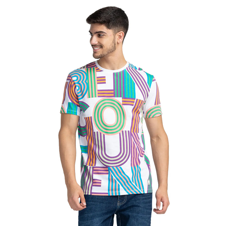 Multicolor Printed Round Neck Men's T-Shirt by Being Human Clothing