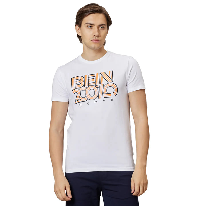 White Regular Fit Round Neck Men's T-Shirt by Being Human Clothing
