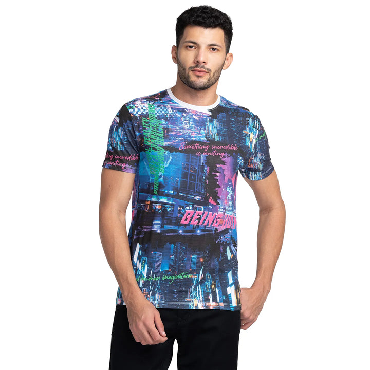 Navy Regular Fit Round Neck Men's T-Shirt by Being Human Clothing