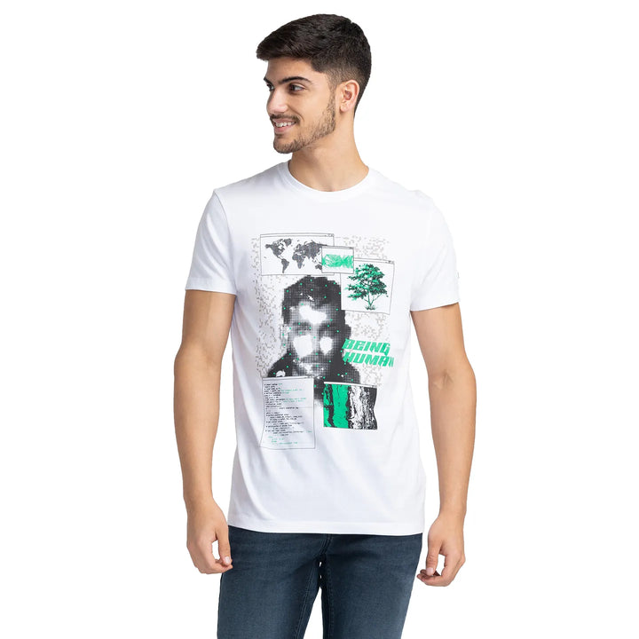 White Regular Fit Round Neck Men's T-Shirt by Being Human Clothing
