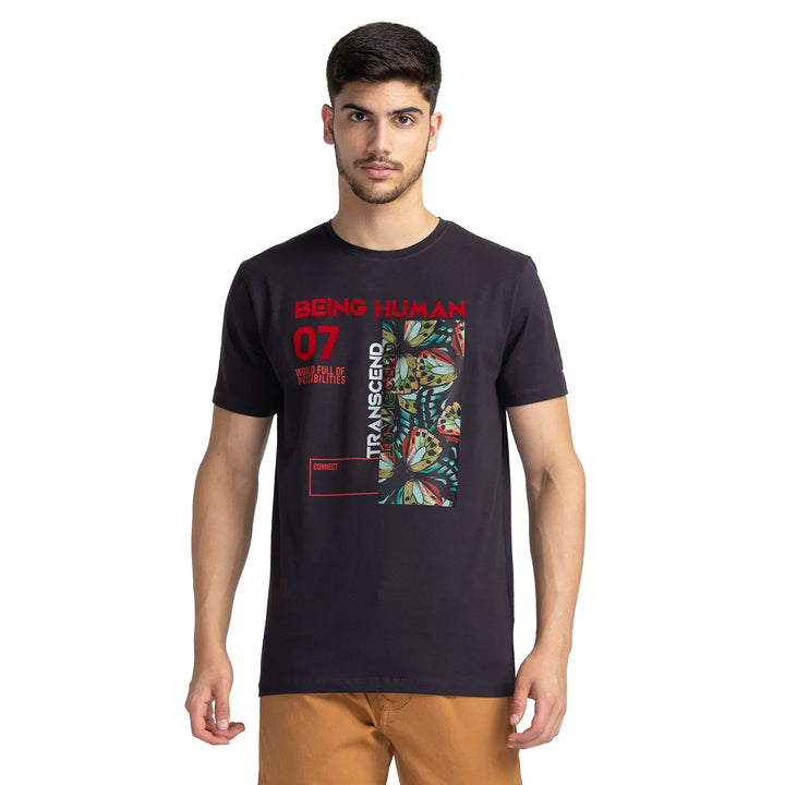 Charcoal Regular Fit Round Neck Men's T-Shirt by Being Human Clothing