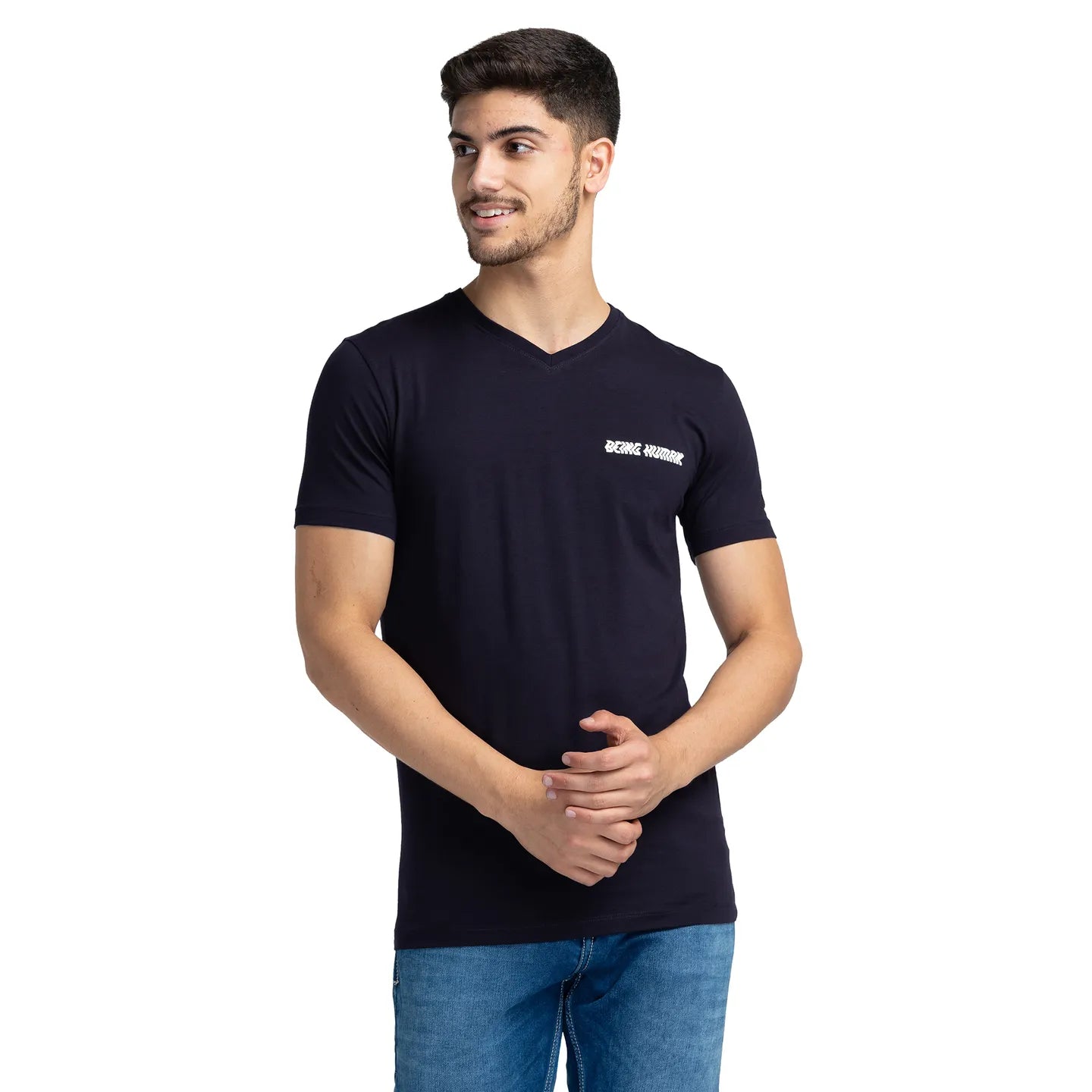 Navy Regular Fit Round Neck Men's T-Shirt by Being Human Clothing