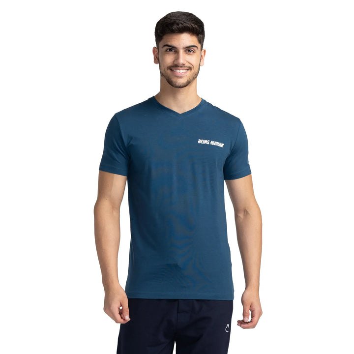 Ocean Blue Regular Fit Round Neck Men's T-Shirt by Being Human Clothing