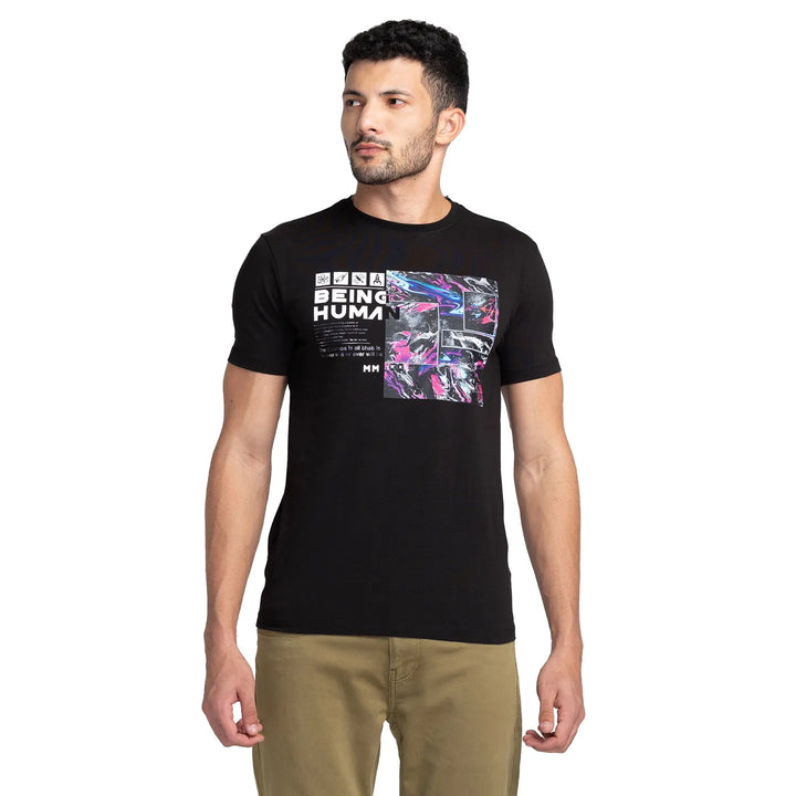 Black Regular Fit Round Neck Men's T-Shirt by Being Human Clothing