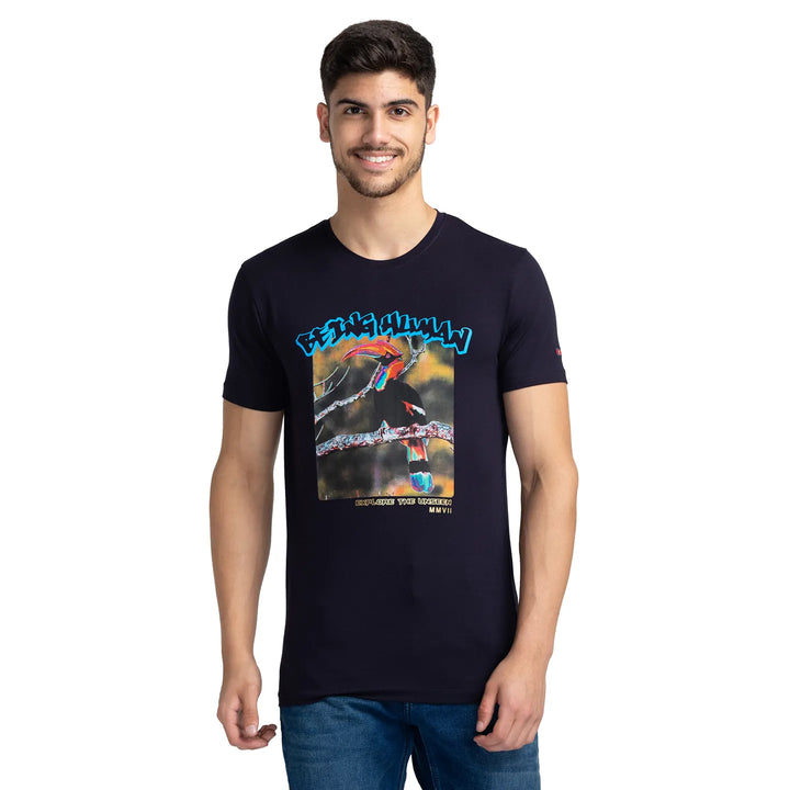Navy Regular Fit Round Neck Men's T-Shirt by Being Human Clothing