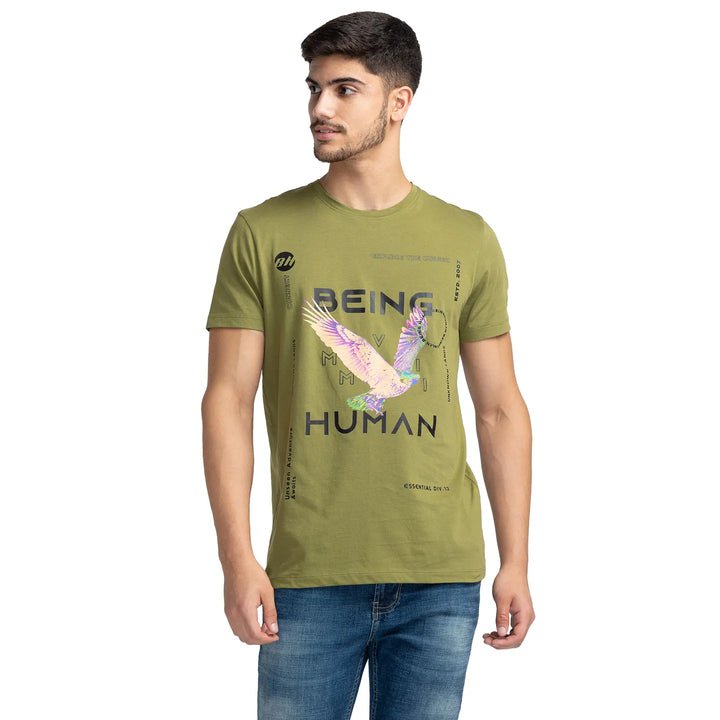 Olive Regular Fit Round Neck Men's T-Shirt by Being Human Clothing