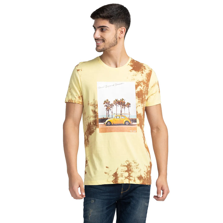Pale Yellow Regular Fit Round Neck Men's T-Shirt by Being Human Clothing